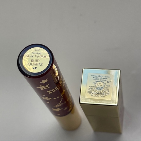 Estée Lauder Limited Edition STARLET RED Lipstick Rouge & RUBY QUARTZ Lip Gloss - Picture 3 of 7